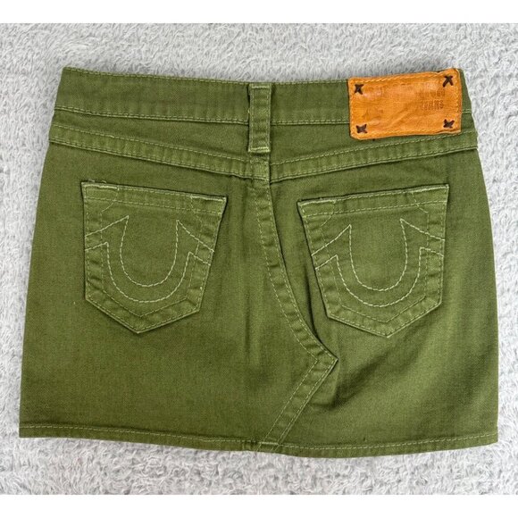 True Religion Womens Green Denim Mini Skirt Size 26 Rare Sample Design NWT - Picture 9 of 12